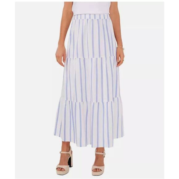 Vince Camuto Blue Striped Skirt Linen Size XL - Picture 2 of 8